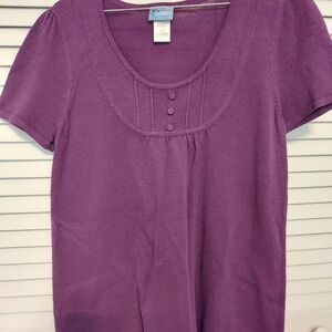 Classic Elements Purple Short-Sleeve Scoop Neck Knit Top with Button Trim